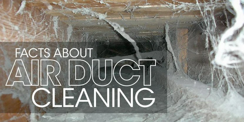 Dirty air duct with text: "facts about air duct cleaning"