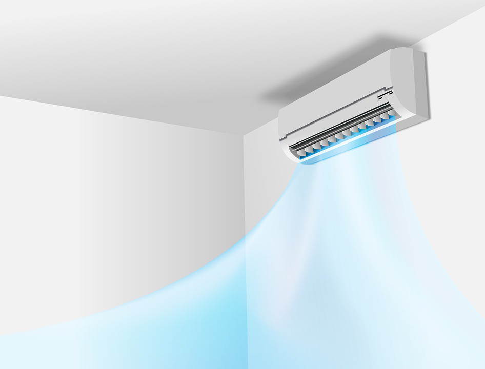 Illustration of a ductless AC system cooling a home