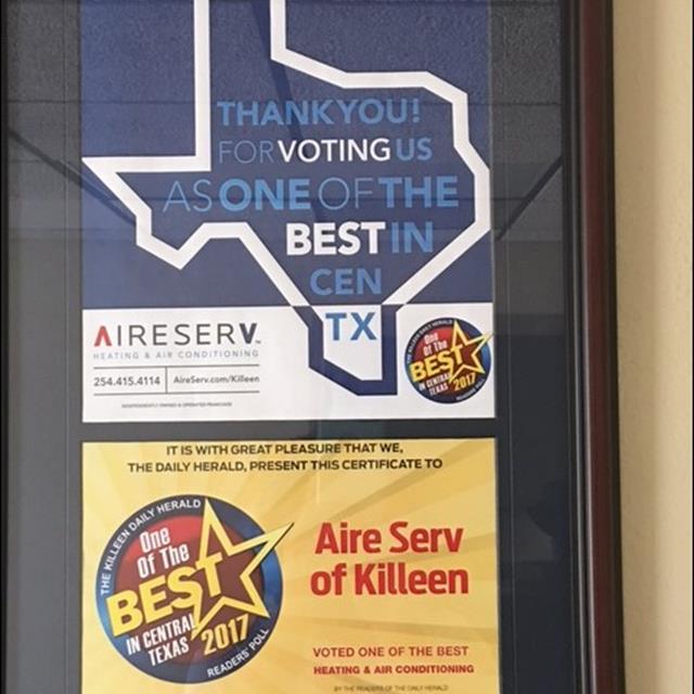 Aire Serv of Killeen Best in Central TX 2017