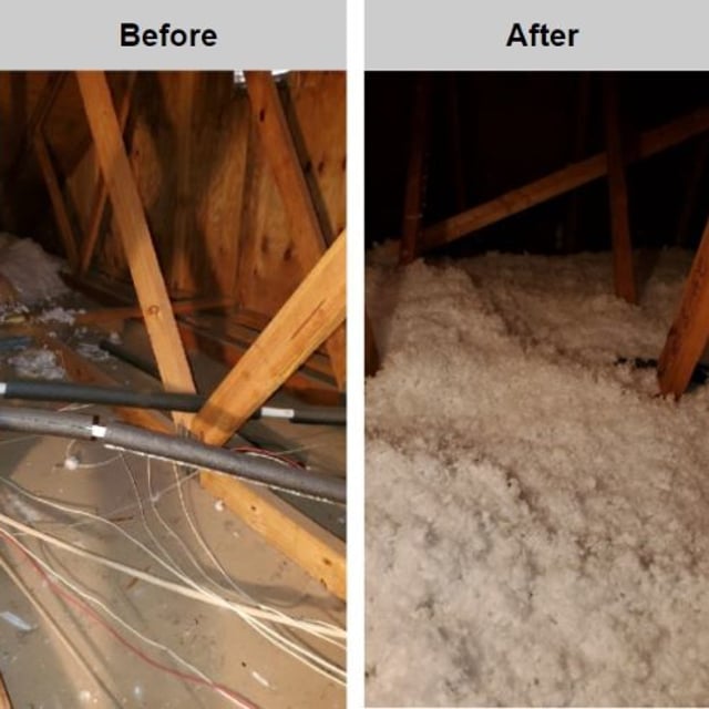 Attic insulation before and after photos