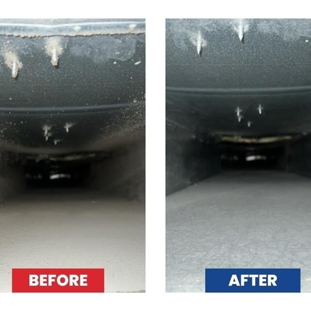 Before and after a duct cleaning from inside a duct.