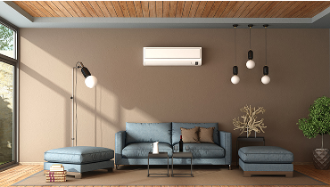 living room with a ductless air conditioner installed