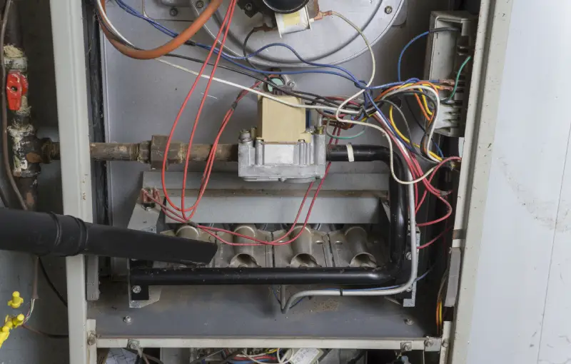 Repairman Using Vacuum Inside Gas Furnace